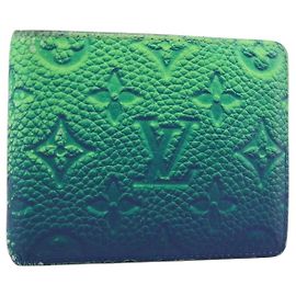 LOUIS VUITTON Taurillon Clemence Illusion Portefeuille Slender Auth 192437 Verde