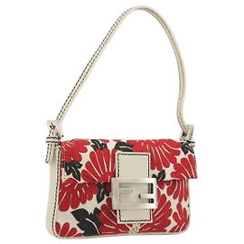 Borsa a mano FENDI Mamma Baguette Canvas Red Silver Auth 195011SM Argento Rosso