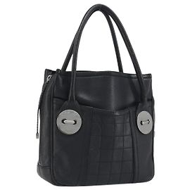 Bolsa CHANEL Choco Bar Line em couro preto e prata CC Auth bs36617 Preto Prata