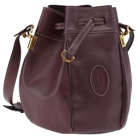 Bolsa de ombro CARTIER Must Line em couro Bordeaux tom dourado Auth gh2232 Outro Bordeaux