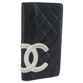 CHANEL Matelasse Cambon Line Long Wallet Leather Black Silver CC Auth bs36564 Black Silvery
