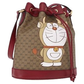 Bolsa GUCCI Micro GG Supreme x Doraemon Fujiko-Pro PVC Beige 655597 Auth 193779SM Bege Dourado