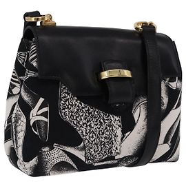 Salvatore Ferragamo Shoulder Bag Canvas Black Gold Auth BA14201A Black Golden