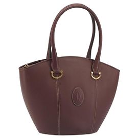 Sac à main CARTIER Must Line en cuir Bordeaux Or Auth bs36622A Doré Bordeaux