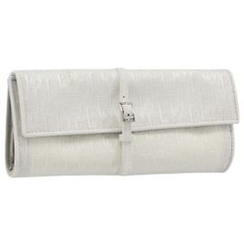 Christian Dior Trotter Canvas Roll Up Pouch White Silver Auth 192517A Silber Weiß