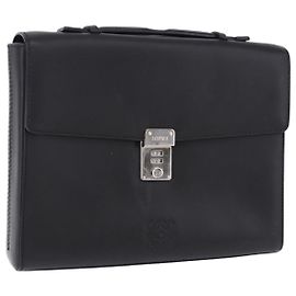 LOEWE Anagram Handtasche aus Leder Schwarz Silber Auth 192474V Schwarz Silber