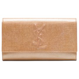 Beige Saint Laurent Large Textured Patent Monogram Belle De Jour Clutch Beige