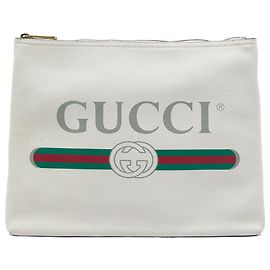 Pochette Portfolio Gucci Medium en cuir de veau blanc avec logo Blanc