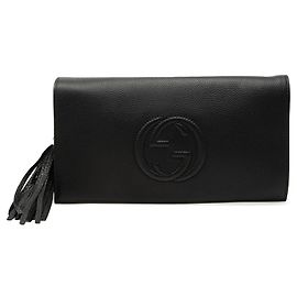 Black Gucci Leather Soho Disco Clutch Black