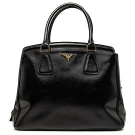 Tote Prada Medium Saffiano Vernice Parabole Preta Preto