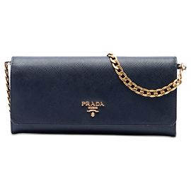Borsa a tracolla Prada Saffiano Lux Wallet On Chain Blu Blu