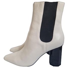 Autre Marque Donald Pliner Cream Leather Block Heel Ankle Boots Black Cream