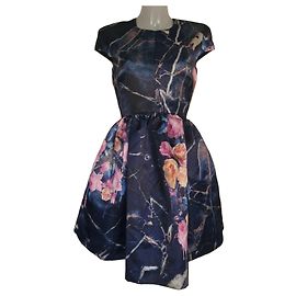 MSGM Floral and Marble Print Mini Dress Pink White Golden Dark blue