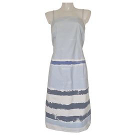 Burberry London Vestido de Algodón a Rayas Blanco Azul