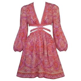 Zimmermann Vestido Mini Algodón Paisley Rosa Naranja Rosa Beige Naranja