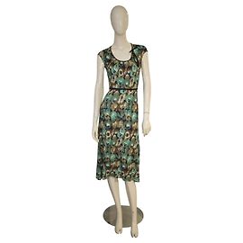 Prada Midikleid Blumenprint Seidenjersey Braun Andere Grün
