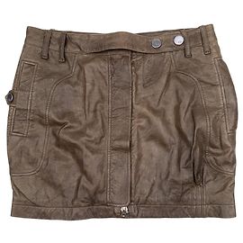 Mini saia cargo militar em couro Dior by Galliano SS06 Marrom