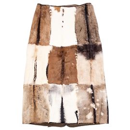 Saia maxi patchwork em couro de vaca Miu Miu AW99 Marrom