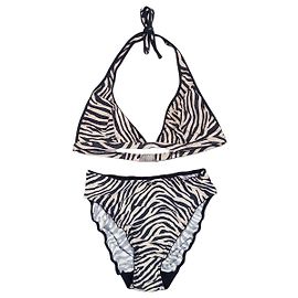 Dior by Galliano 2000s Zebra Print Bikini Set Black