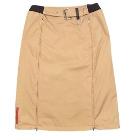 Jupe midi Prada AW99 Linea Rossa Red Tab à double fermeture éclair Beige
