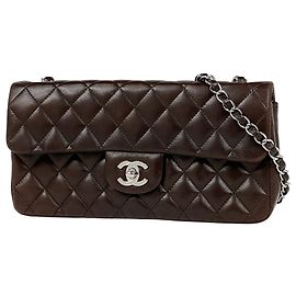 Bolsa de Ombro Chanel Matelassé Single Flap com Corrente Marrom