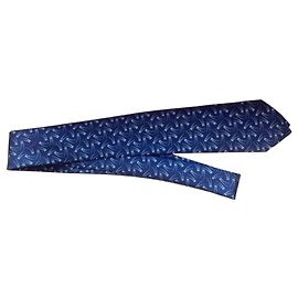 Cravatta Hermès in seta blu navy e bianca Bianco Blu navy