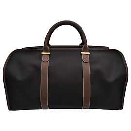 Alfred Dunhill Saco de viagem Dunhill em lona monogramada e couro castanho Marrom Preto