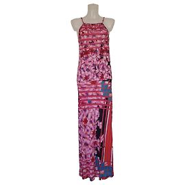 Christian Lacroix Maxikleid mit Blumenprint Schwarz Pink Weiß Blau Orange Lila