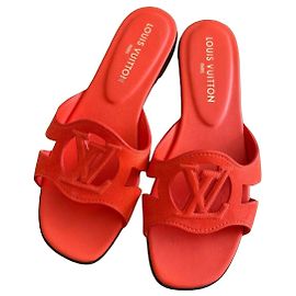 Louis Vuitton LV Logo Orange Suede Flat Sandals Orange