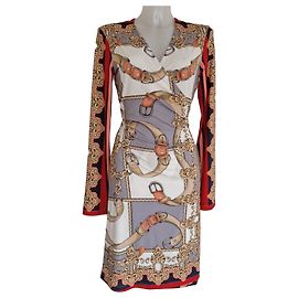 Autre Marque Robe midi imprimée Anni Carlsson Marron Blanc Rouge Bleu Doré Gris