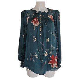 Roberto Cavalli Seidenbluse mit Blumenprint Pink Weiß Rot Andere Dunkelgrün