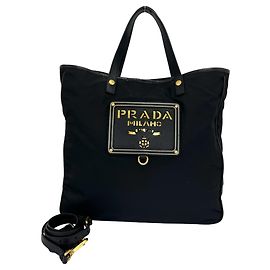 Bolsa de Ombro 2-Way Prada em Nylon e Couro Saffiano Preto