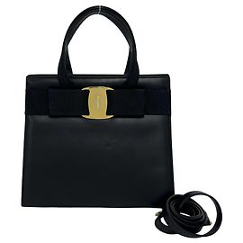 Salvatore Ferragamo Vara Ribbon Hardware 2-Way Handbag Black