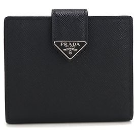 Prada Bi-fold Saffiano Leather Wallet Black Black