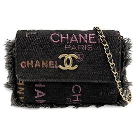 Borsa Chanel Coco Mark Mini Matelassé in denim e pelle Nero Multicolore