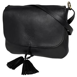 Sac à épaule en cuir à franges Loewe Black Anagram Noir