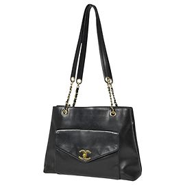 Saco Tote Chanel em couro preto Preto