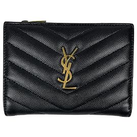 Yves Saint Laurent Bi-Fold Ledergeldbörse in Schwarz Schwarz