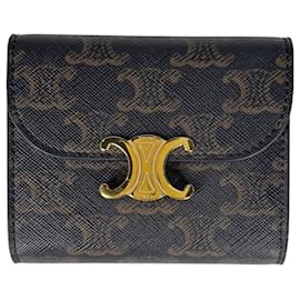 Céline Carteira mini tri-fold Celine Triomphe Marrom Preto