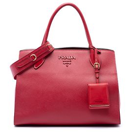 Prada Red Medium Saffiano Cuir Monochrome Top Handle Tote Red