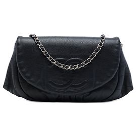 Chanel Black CC Caviar Half Moon Wallet on Chain Nero