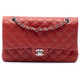 Chanel Red Medium Classic Caviar Double Flap Rouge