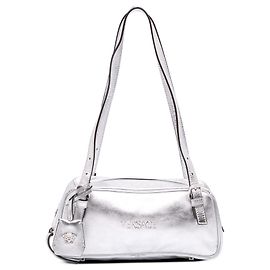 Borsa Bowling Versace in pelle metallizzata argento con etichetta Argento