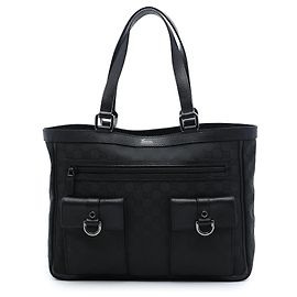 Gucci Black GG Nylon Abbey D Ring Pocket Tote Black