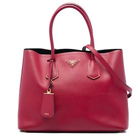 Prada Sac Satchel Double Large en Cuir Saffiano Rouge Rouge