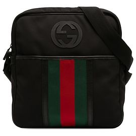 Borsa a tracolla Gucci in nylon nero con Interlocking G Web Nero
