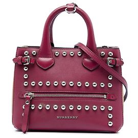 Bolsa Satchel Banner Burberry em couro com tachas roxa e House Check para bebê Outro Roxo