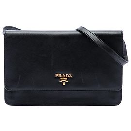 Prada Black Saffiano Wallet on Strap Black