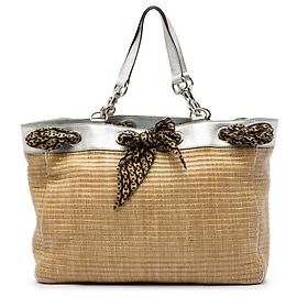 Gucci Positano Tote Grande em Palha Bege com Lenço Bege