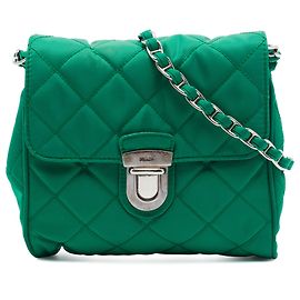 Prada Bolso Crossbody de Tessuto Verde Impuntu con Cadena Verde